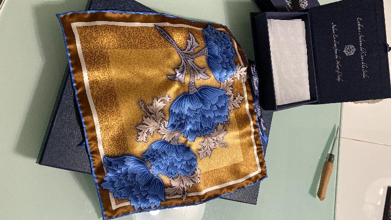 Yellow and Blue Cray William Morris Duchesse Silk Pocket Square