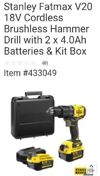 18V STANLEY® FATMAX® V20 Cordless Brushless Hammer Drill with 1 x 2.0Ah Lithium Ion Battery and Kit Box