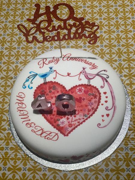 Personalised Ruby Anniversary Love Birds Heart Cake - Order By 2pm For Next Day Delivery @ bakerdays