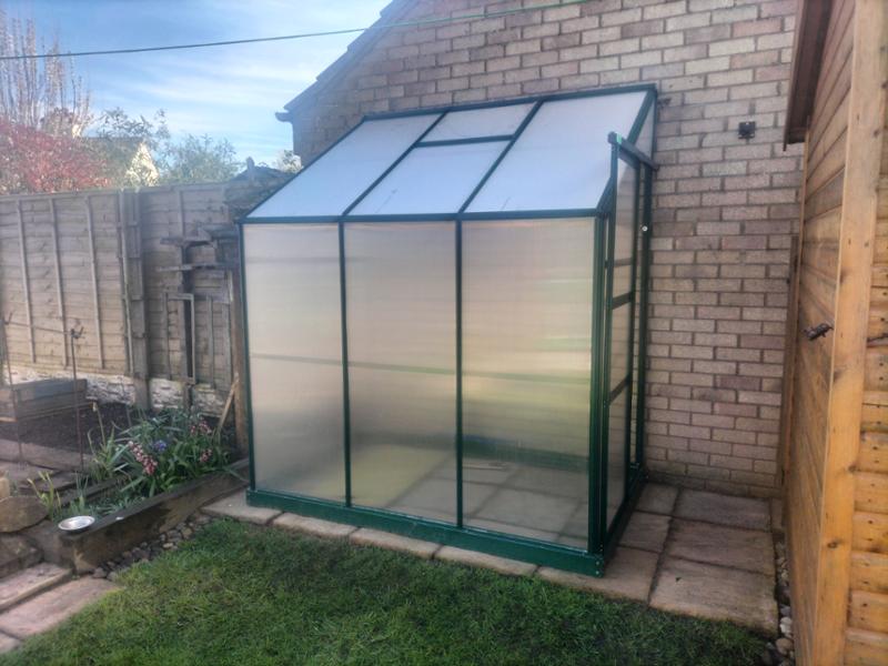 2 x 6 Aluminium Lean To Greenhouse, Toughened Glass, Green Finish With Bar Capping