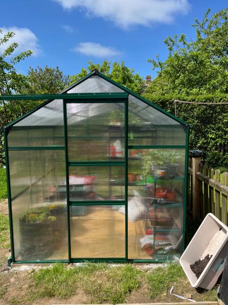 2 x 6 Aluminium Lean To Greenhouse, Toughened Glass, Green Finish With Bar Capping