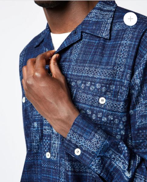 Beams Plus MIL Open Collar Shirt - Indigo Blue