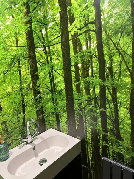 Perfect guest bathroom, into the woods for a …..