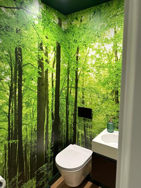 Perfect guest bathroom, into the woods for a …..