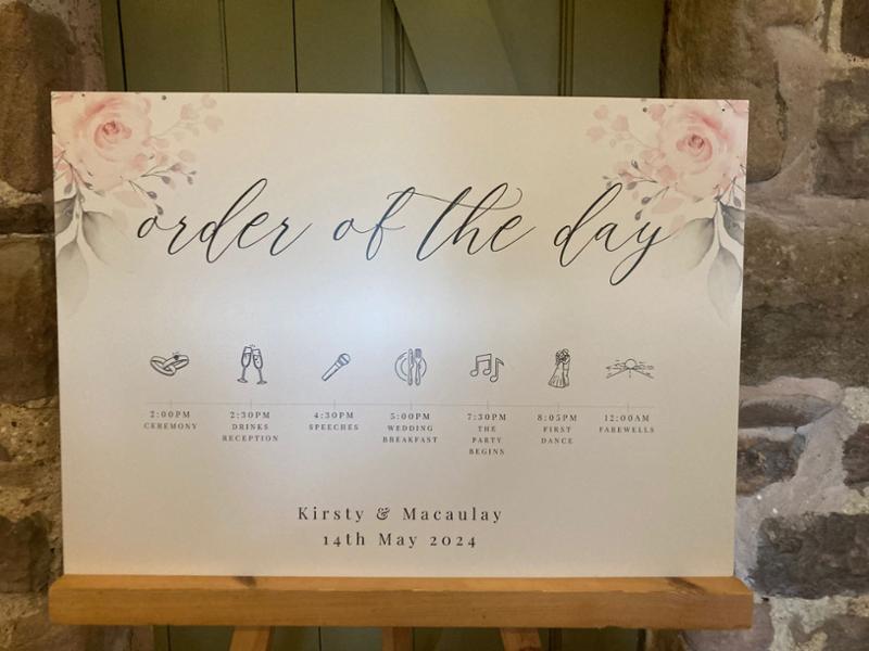 Personalised Welcome & Order of the Day Sign - Blush Florals Design