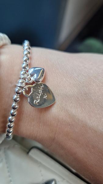 Sterling Silver Ball Slider Bracelet � With Engraved Silver Heart Charm