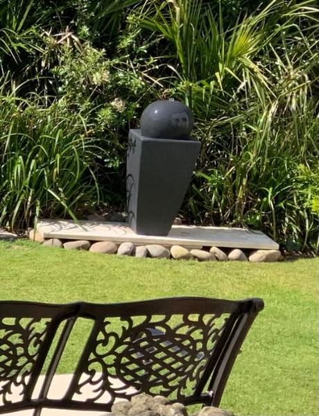 Round Ball On Vase Feature with LED Lights in Dark Grey - Solar Panel 84x33x33