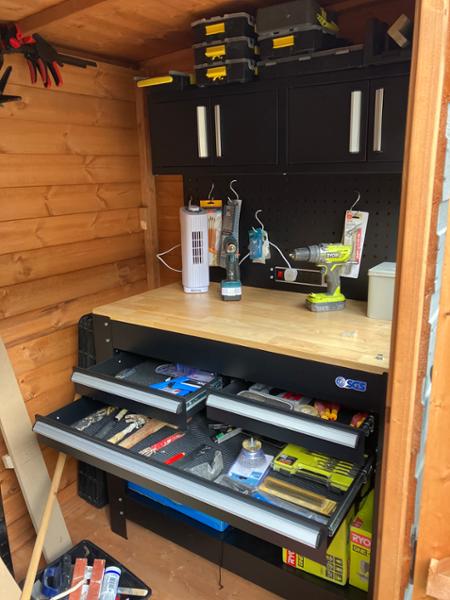 SGS Garage Workbench with Pegboard Wall Cabinets and Sockets STC4500