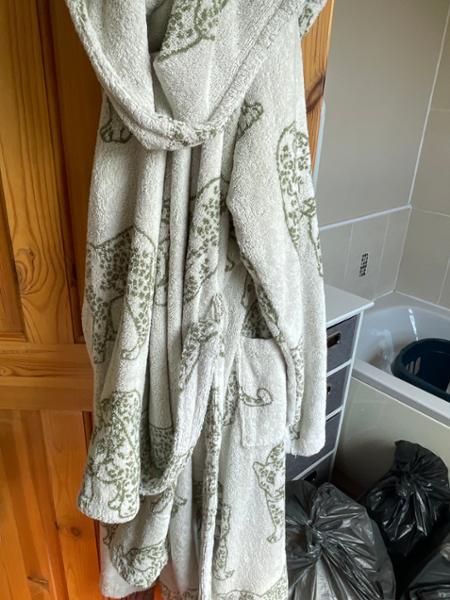 Towelling Cream Leopard Dressing Gown