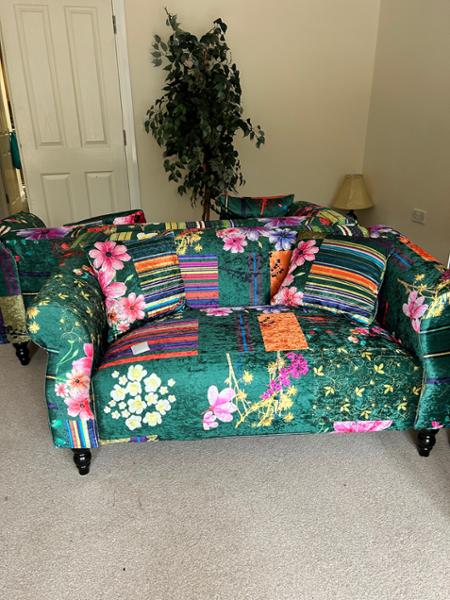 Fabric Green Patchwork 3 Seater Avici Shout Sofa