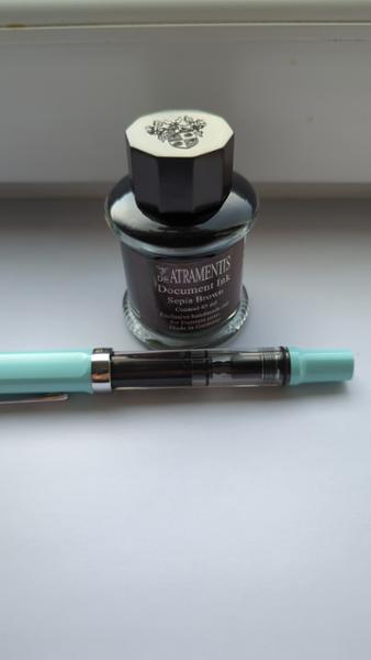 DeAtramentis Waterproof ink and TWSBI fountain pen, great combination.