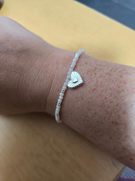 Boho Beads Heart Bracelet in White and Silver Plating