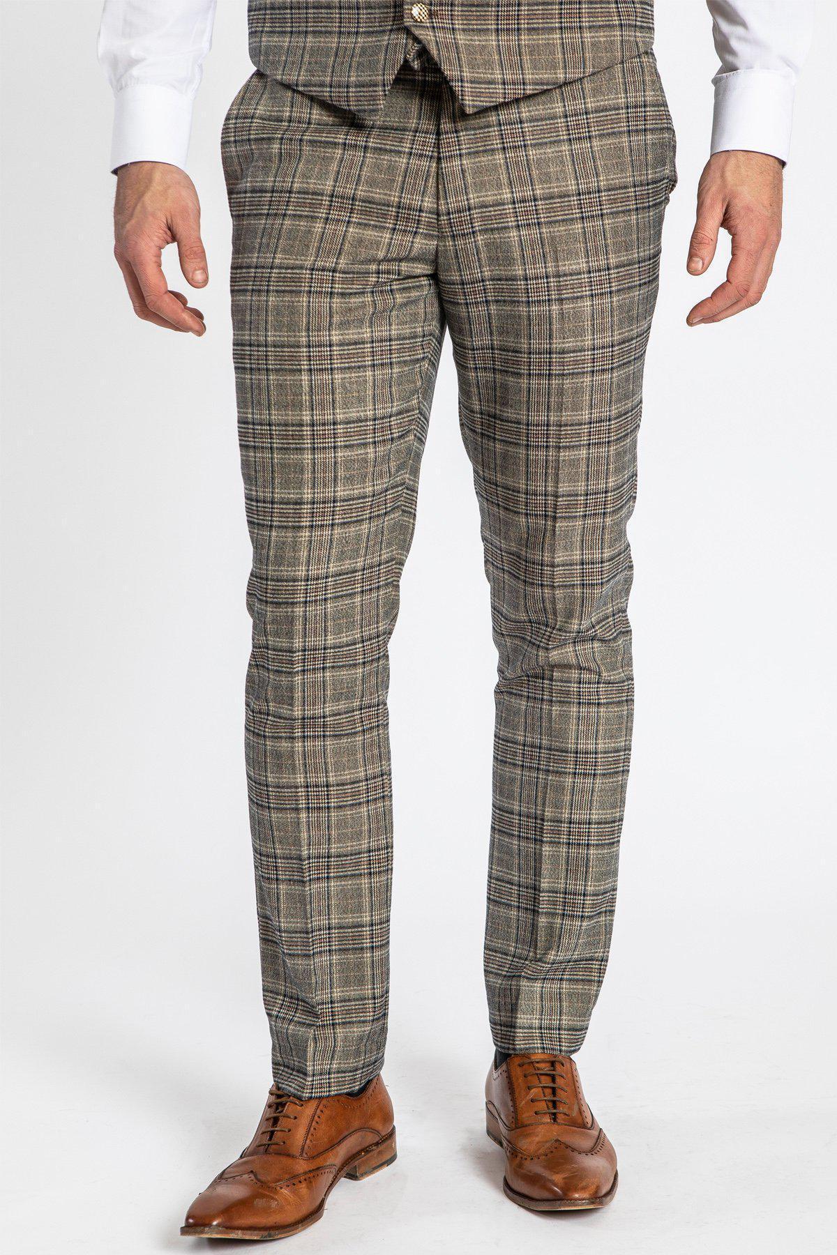 Enzo Tan Check Tweed Trousers