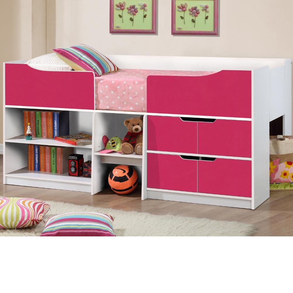 Paddington Pink And White Wooden Cabin Bed Frame 3ft Single